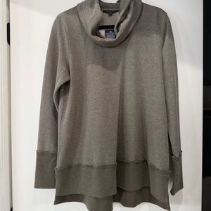 Lucky Brand Women's Taupe Cowl Neck Layered-Hem Sweater